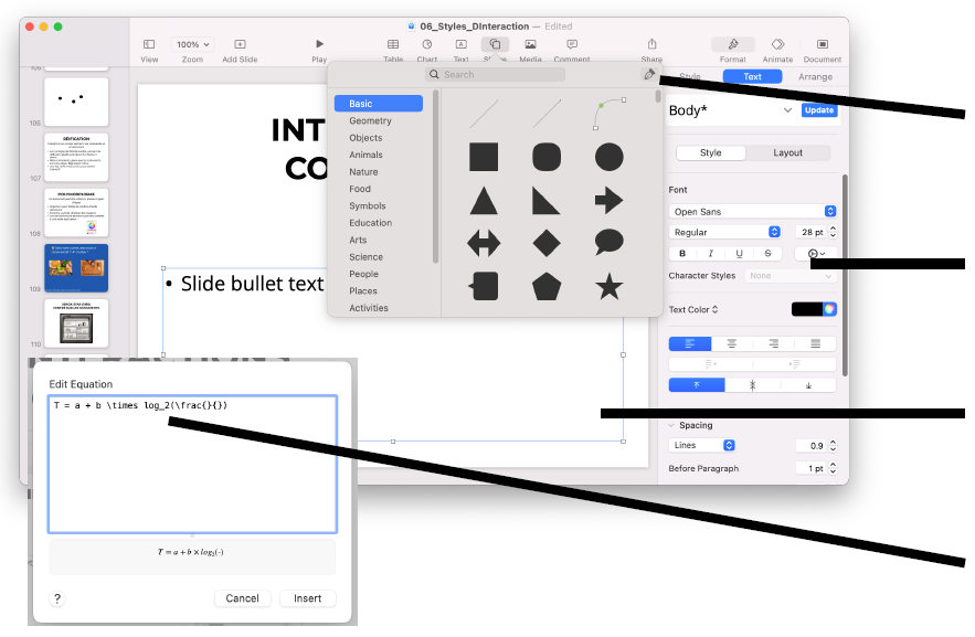 Quelles interactions sont présentes dans Keynote ?
