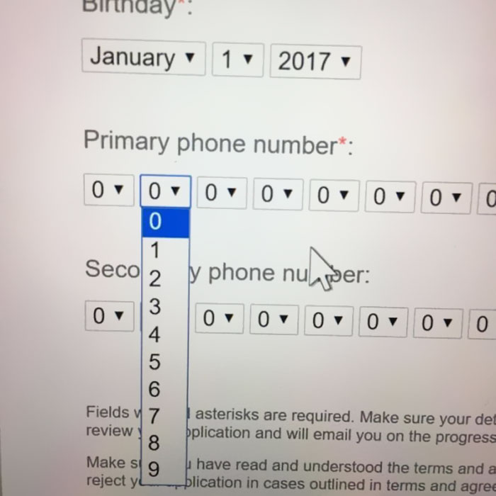 Exemple de mauvais formulaire : Phone Picker