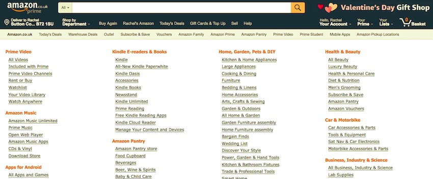 Bon design de menu hiérarchique avec zone de transition