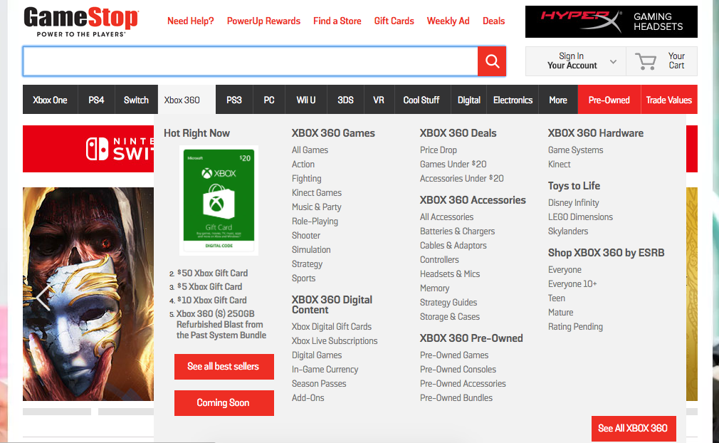 Bon design de menu hiérarchique avec zone de transition